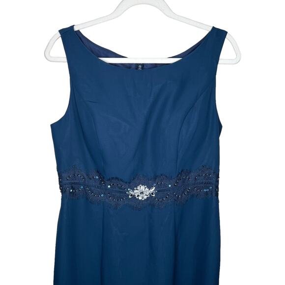 JJs House Sheath Scoop Knee-Length Chiffon Dress Beading Appliques Lace Size 12 - Picture 2 of 9